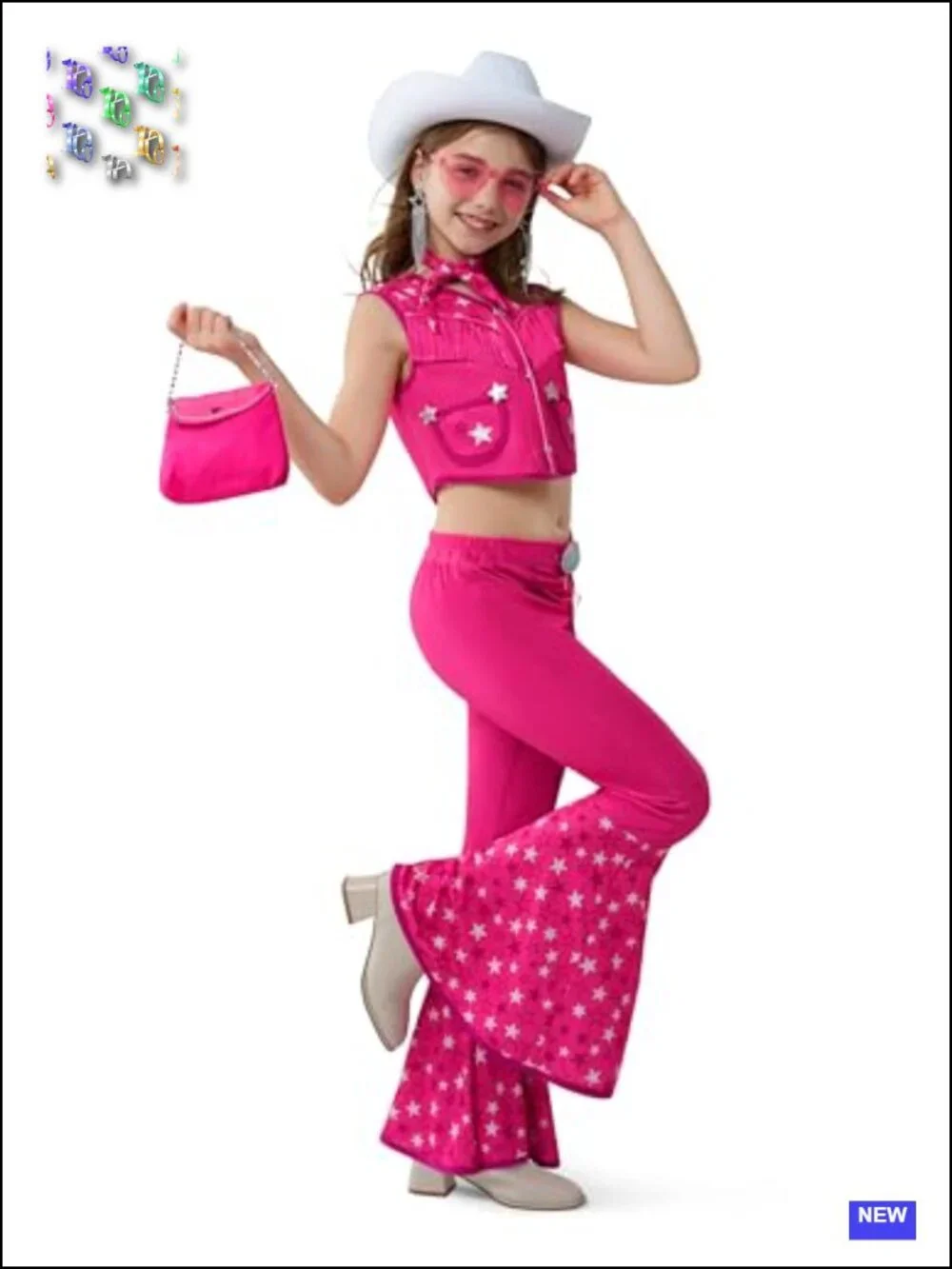 Girls Cowgirl Costume Vest Pants Hat Disco Halloween Party